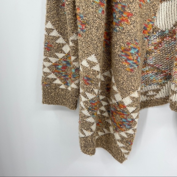 Love On a Hanger Multicolor Western Striped Open Front Beige Knit Sweater - Picture 6 of 11